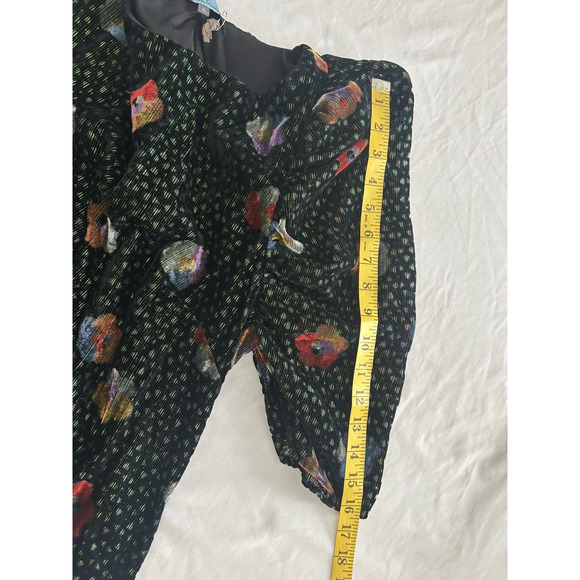 Eva Franco Velvet Floral Metallic Blouse Womens Size 6 Black Green - Picture 9 of 9